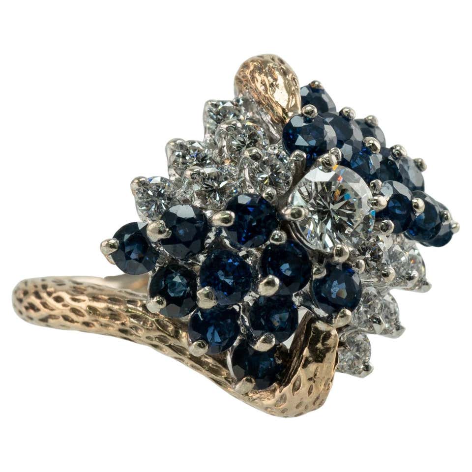 Diamond Sapphire Gold Cluster Ring at 1stDibs