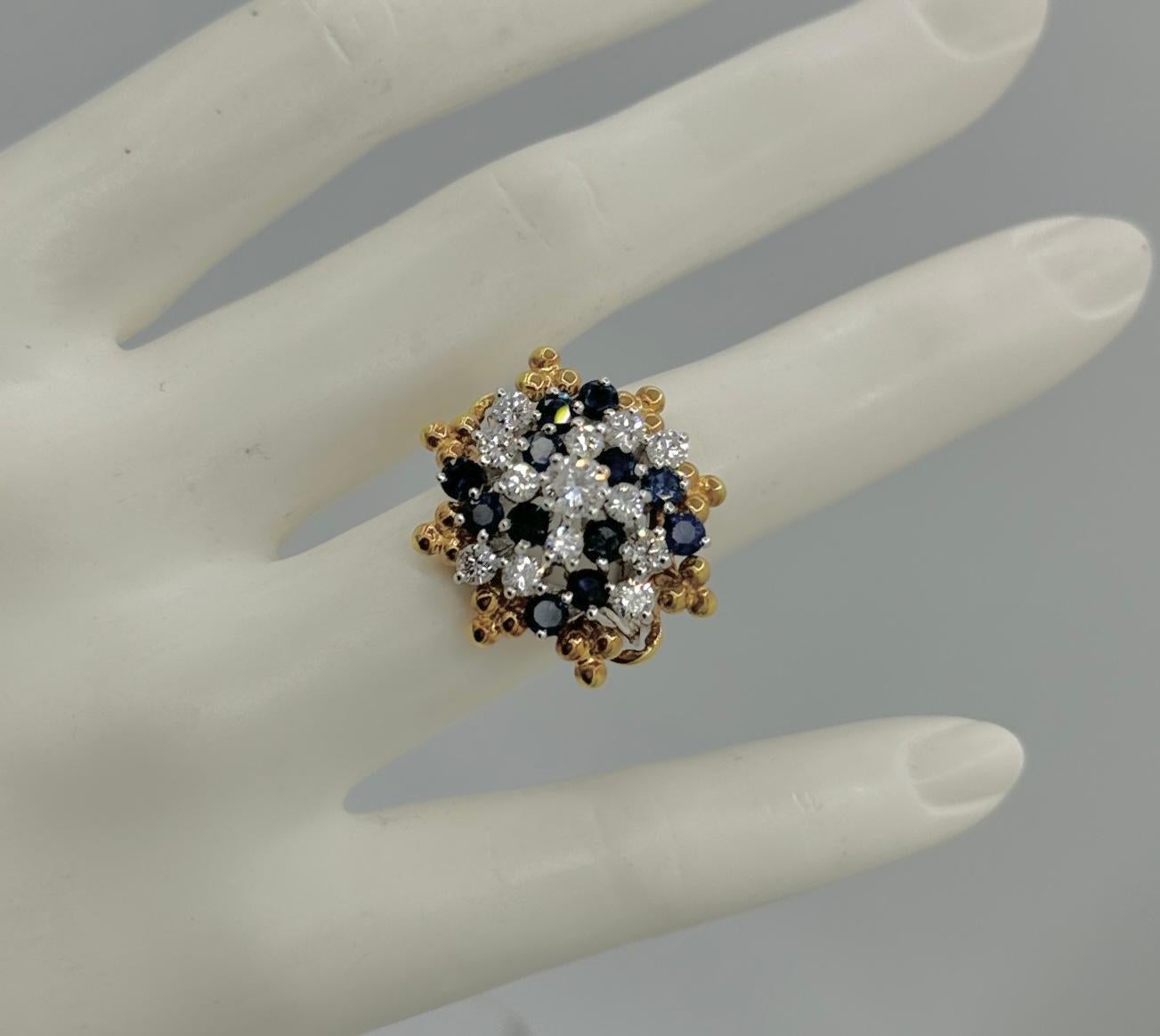 Diamond Sapphire Ring White Gold with Removable Yellow Gold Halo Cocktail Ring For Sale 11