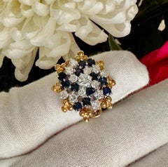 Diamond Sapphire Ring White Gold with Removable Yellow Gold Halo Cocktail Ring