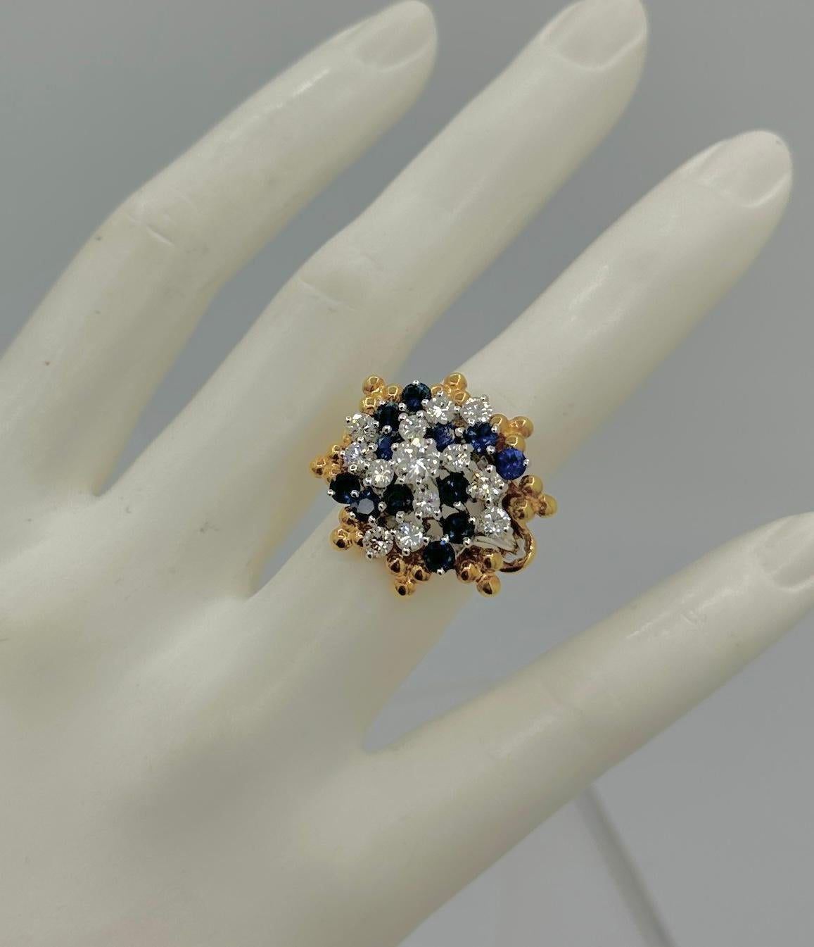 Round Cut Diamond Sapphire Ring White Gold with Removable Yellow Gold Halo Cocktail Ring For Sale