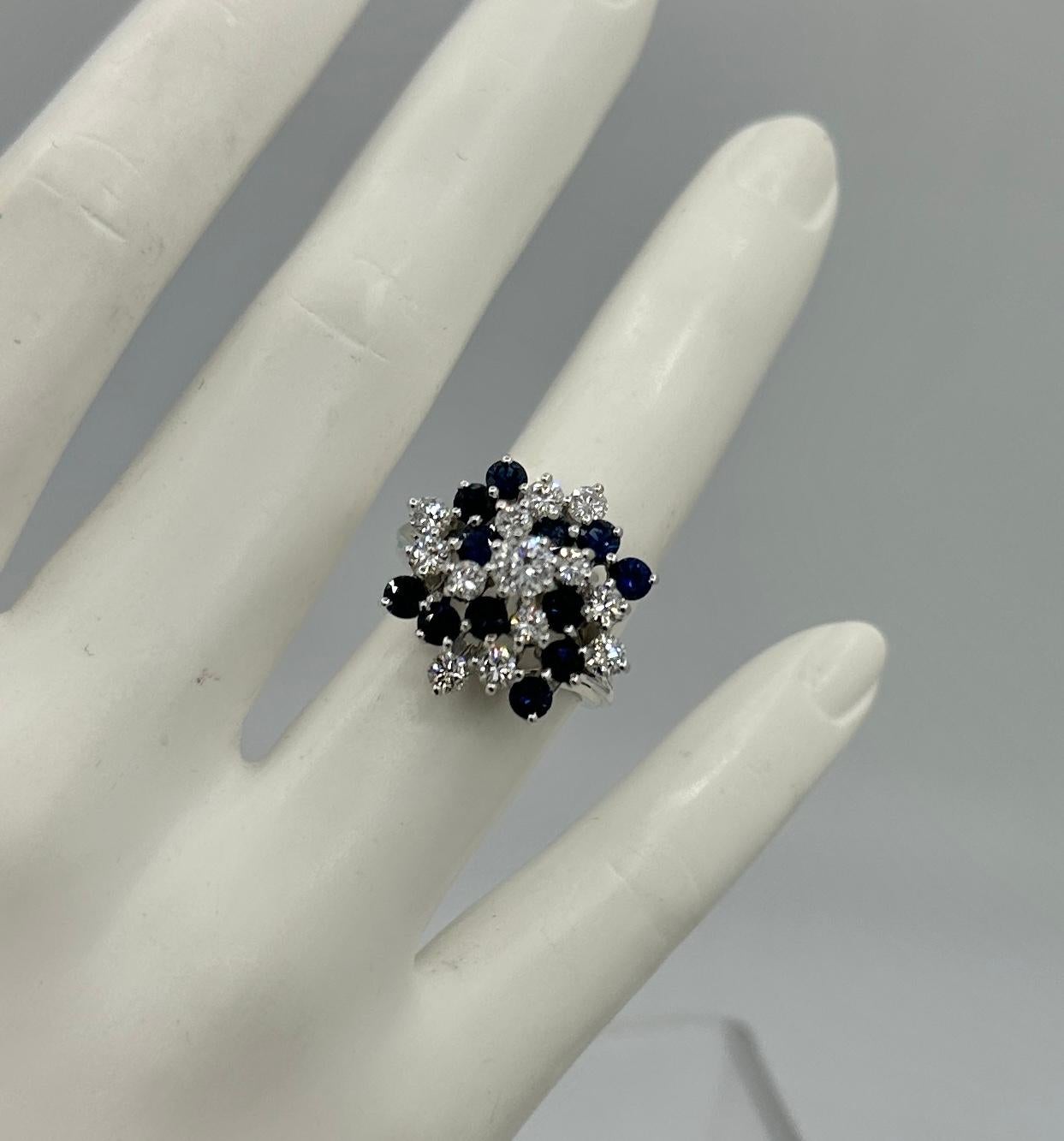 Diamond Sapphire Ring White Gold with Removable Yellow Gold Halo Cocktail Ring In Excellent Condition For Sale In New York, NY