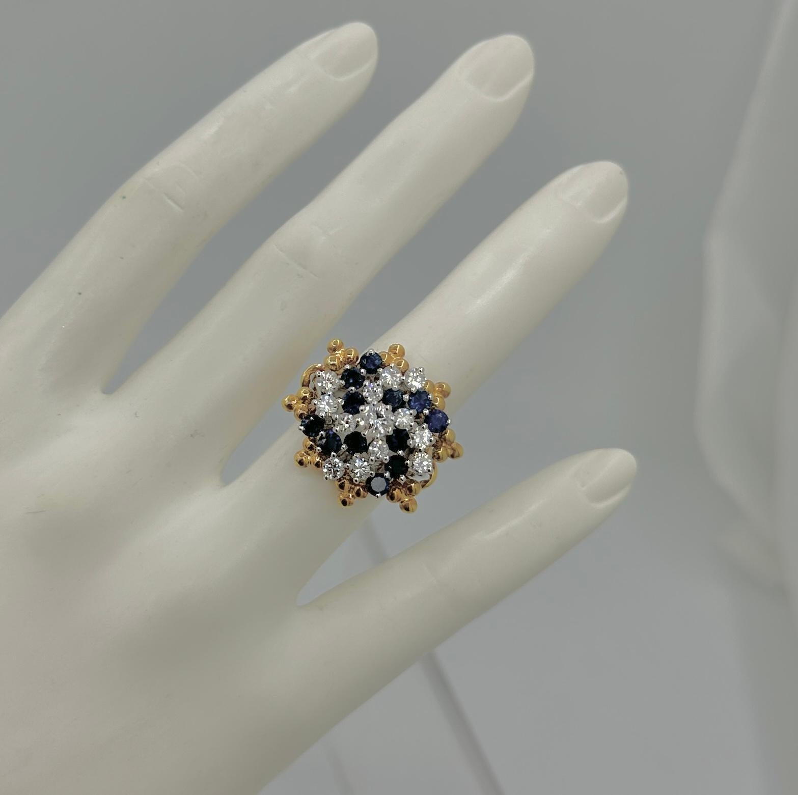 Women's Diamond Sapphire Ring White Gold with Removable Yellow Gold Halo Cocktail Ring For Sale
