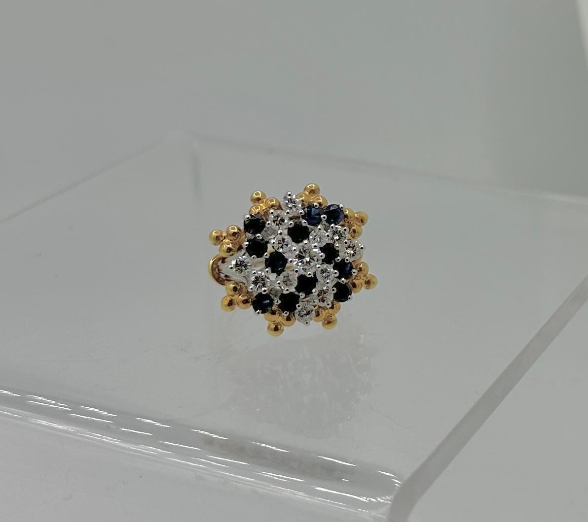 Diamond Sapphire Ring White Gold with Removable Yellow Gold Halo Cocktail Ring For Sale 3