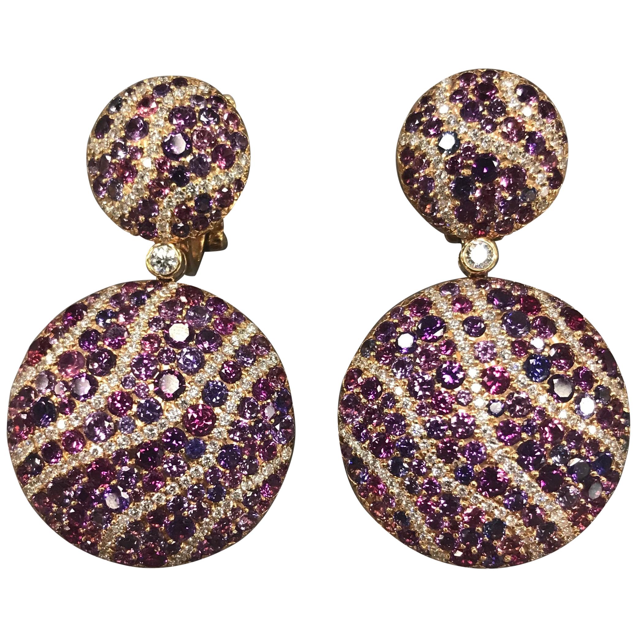 Diamond Sapphire Rose Gold 18 Karat Chic Clip-On Earrings
