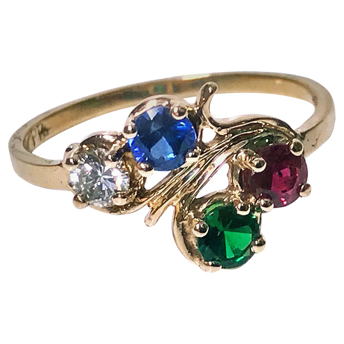 Diamond, Sapphire, Ruby and Tsavorite Gold Ring