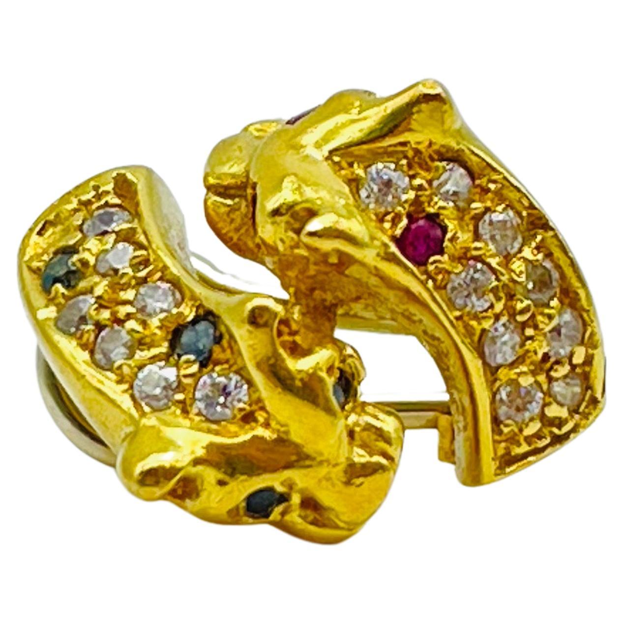 Vintage Diamant-Rubin-Saphir-  Ohrringe Schlacht der Panthers 18k Gold  im Angebot 2