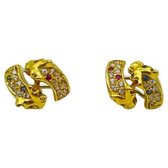 Vintage Diamond Ruby Sapphire  earrings battle of panthers 18k gold 
