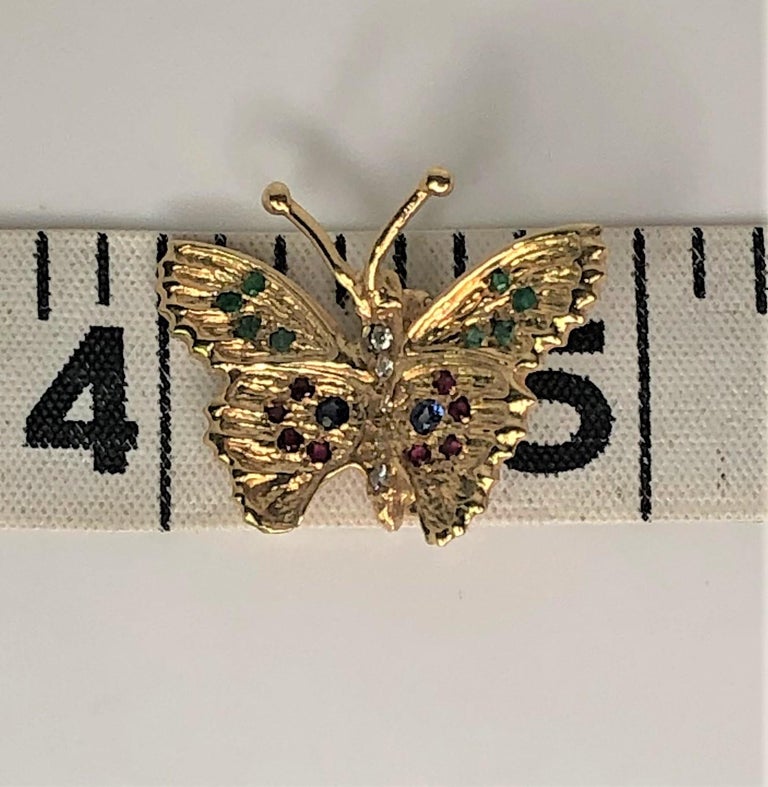 Diamond, Sapphire, Ruby, Emerald Butterfly Brooch In Good Condition For Sale In Cincinnati, OH