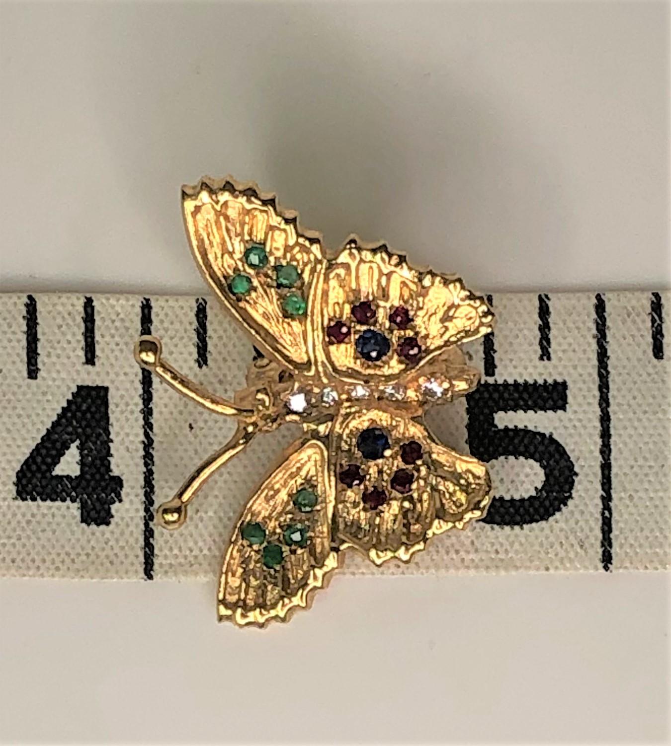 Diamond, Sapphire, Ruby, Emerald Butterfly Brooch In Good Condition For Sale In Cincinnati, OH
