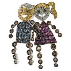 Diamond Sapphire Ruby Pendant Brooch Set Boy Girl Platinum