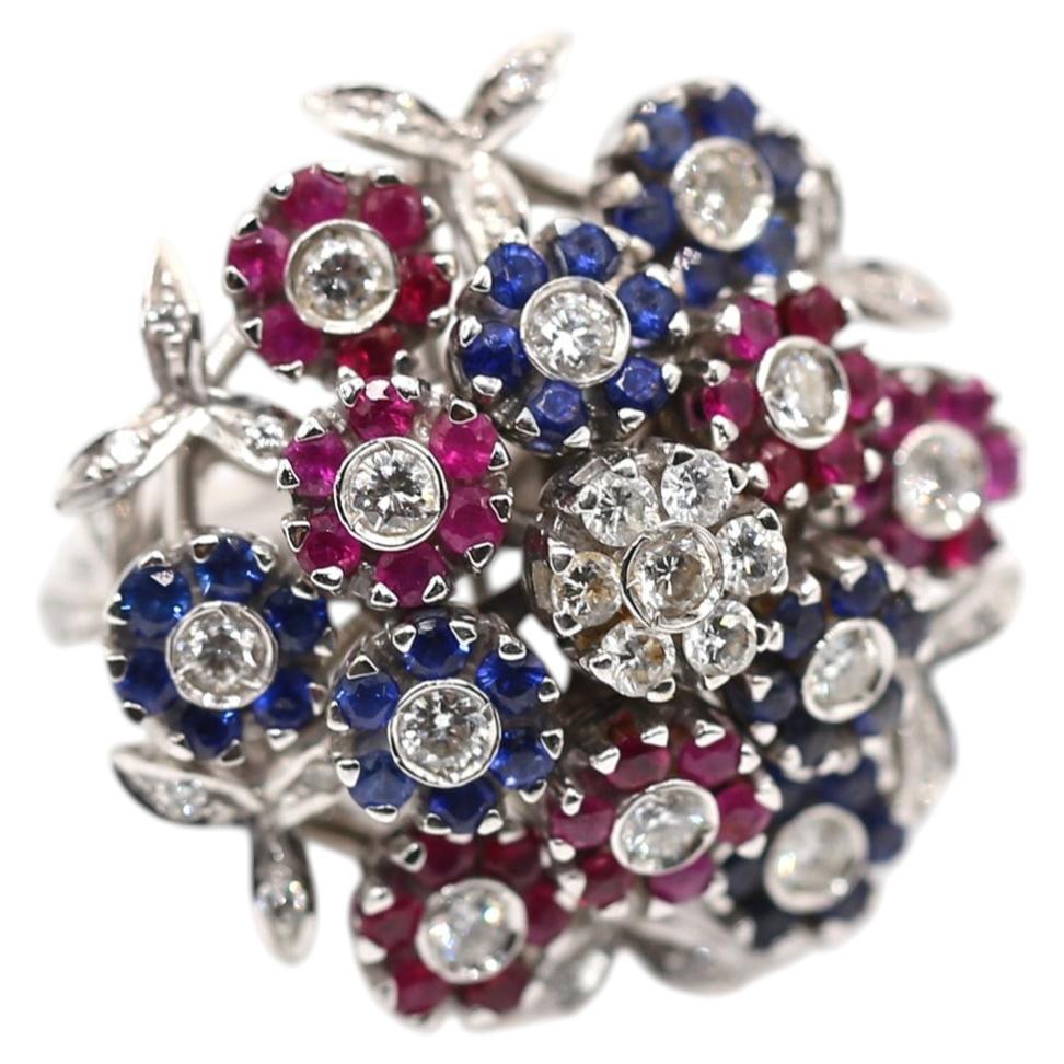 Bague « Bouquet de fleurs frémissant » sertie de diamants, saphirs et rubis, 2010