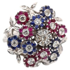 Diamond, Sapphire, Ruby Trembling Floral Bouquet Ring, 2010