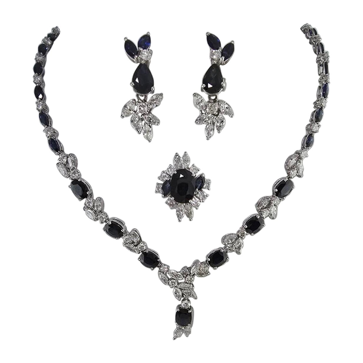 Lot de colliers et boucles d'oreilles diamant saphir Bague