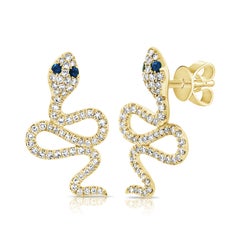 Diamond & Sapphire Snake Stud Earrings for Her 14k Gold