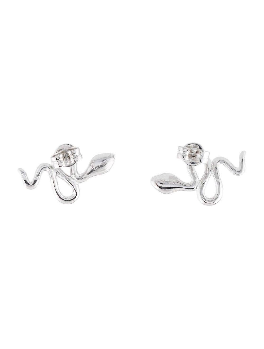 Diamond & Sapphire Snake Stud Earrings for Her 14k Gold In New Condition For Sale In Great neck, NY