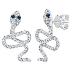 Diamond & Sapphire Snake Stud Earrings for Her 14k Gold