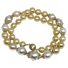 Diamond Sapphire South Sea Pearl Necklace 14k Gold14.6 mm18" Certified