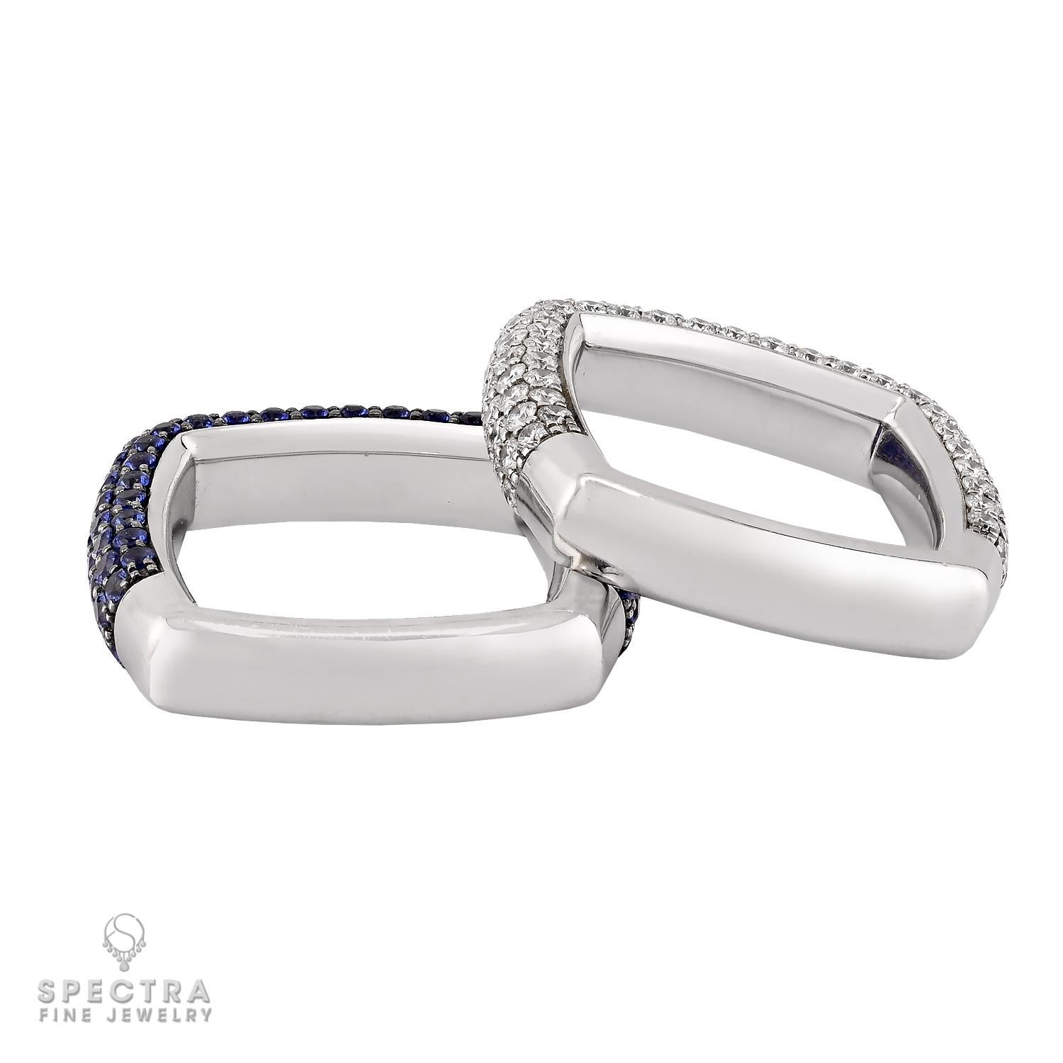 Contemporary Diamond Sapphire Square Ring Set of Two For Sale
