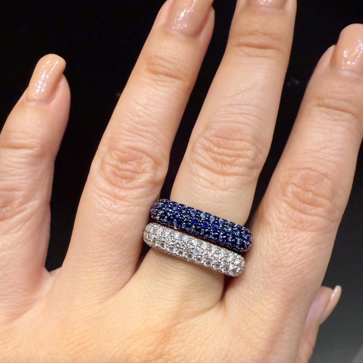 Round Cut Diamond Sapphire Square Ring Set of Two For Sale