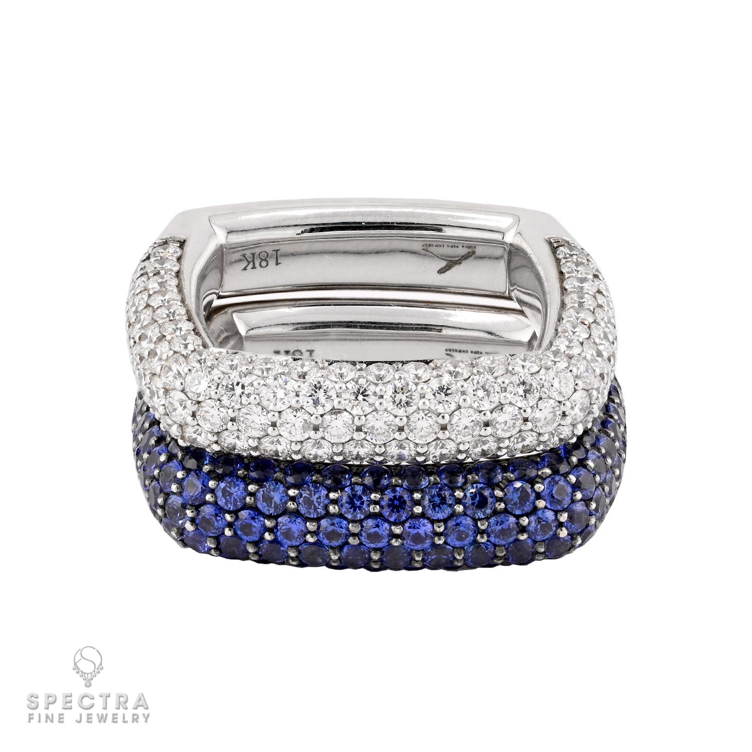 Diamond Sapphire Square Ring Set of Two In Excellent Condition For Sale In New York, NY