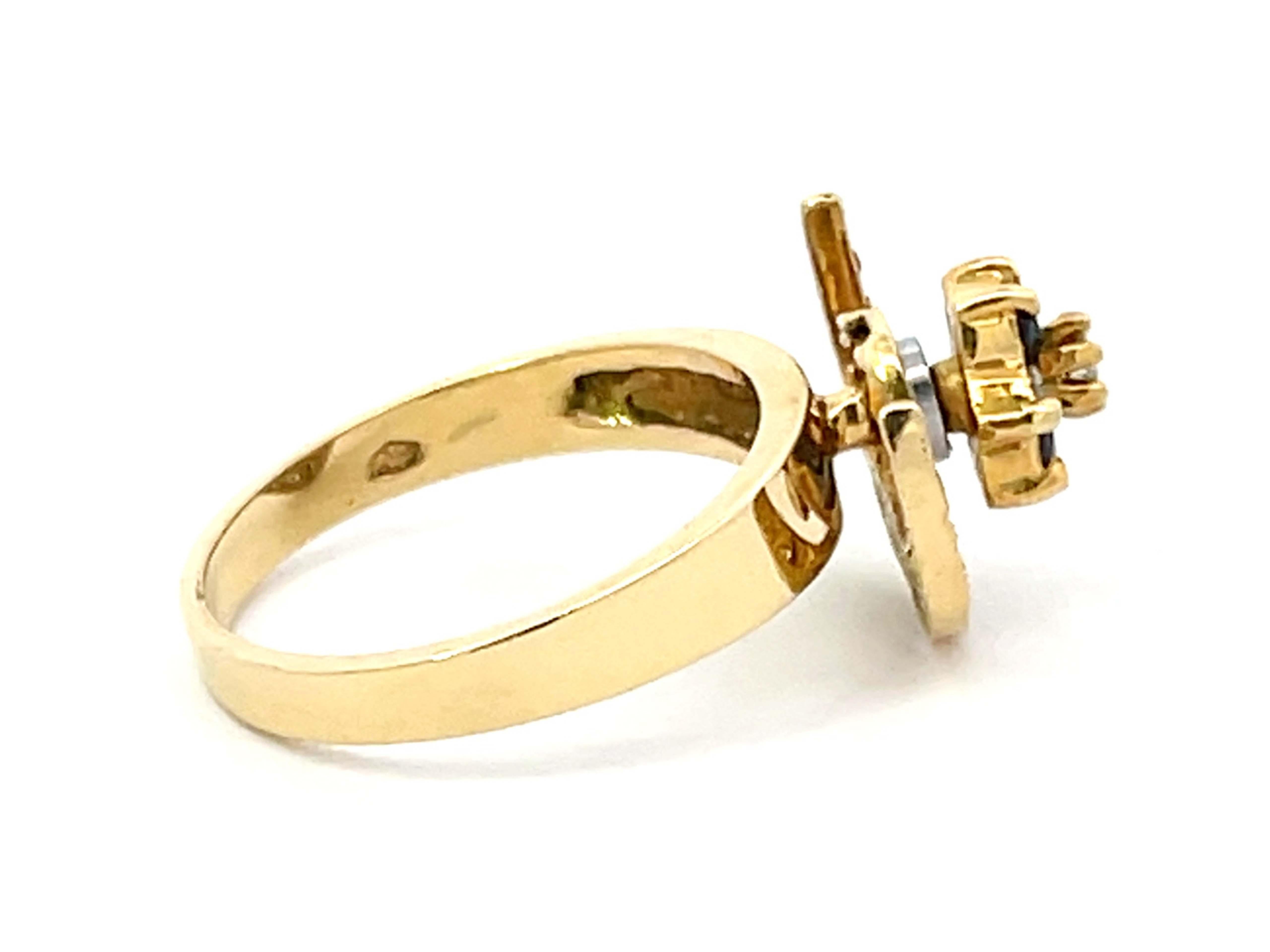 Women's Diamond Sapphire Star and Moon Spinner Ring in 18K Yellow Gold For Sale