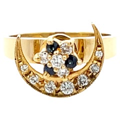 Diamond Sapphire Star and Moon Spinner Ring in 18K Yellow Gold