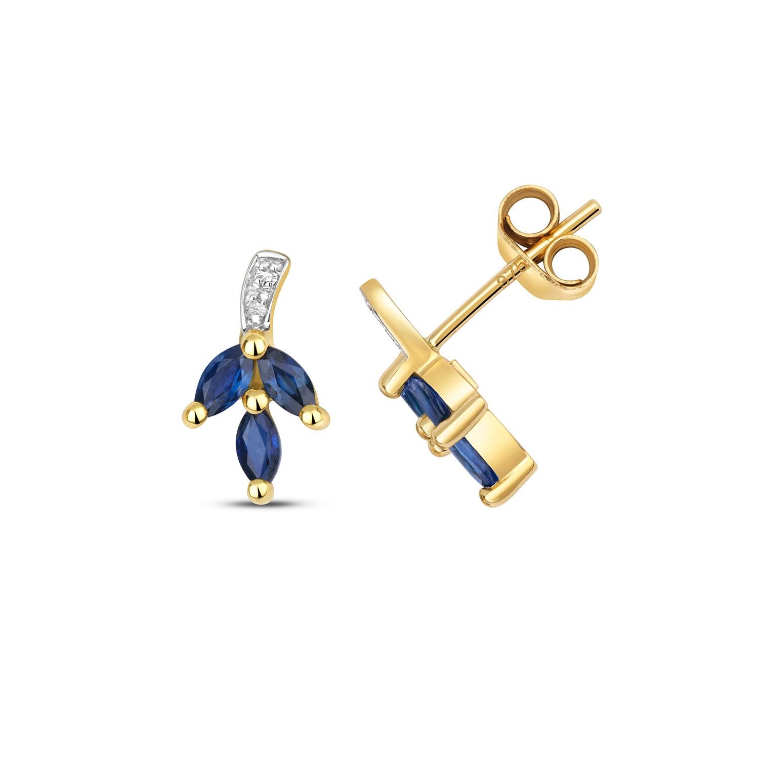 DIAMOND & SAPPHIRE STUDS IN 9CT Gold In New Condition For Sale In Ilford, GB