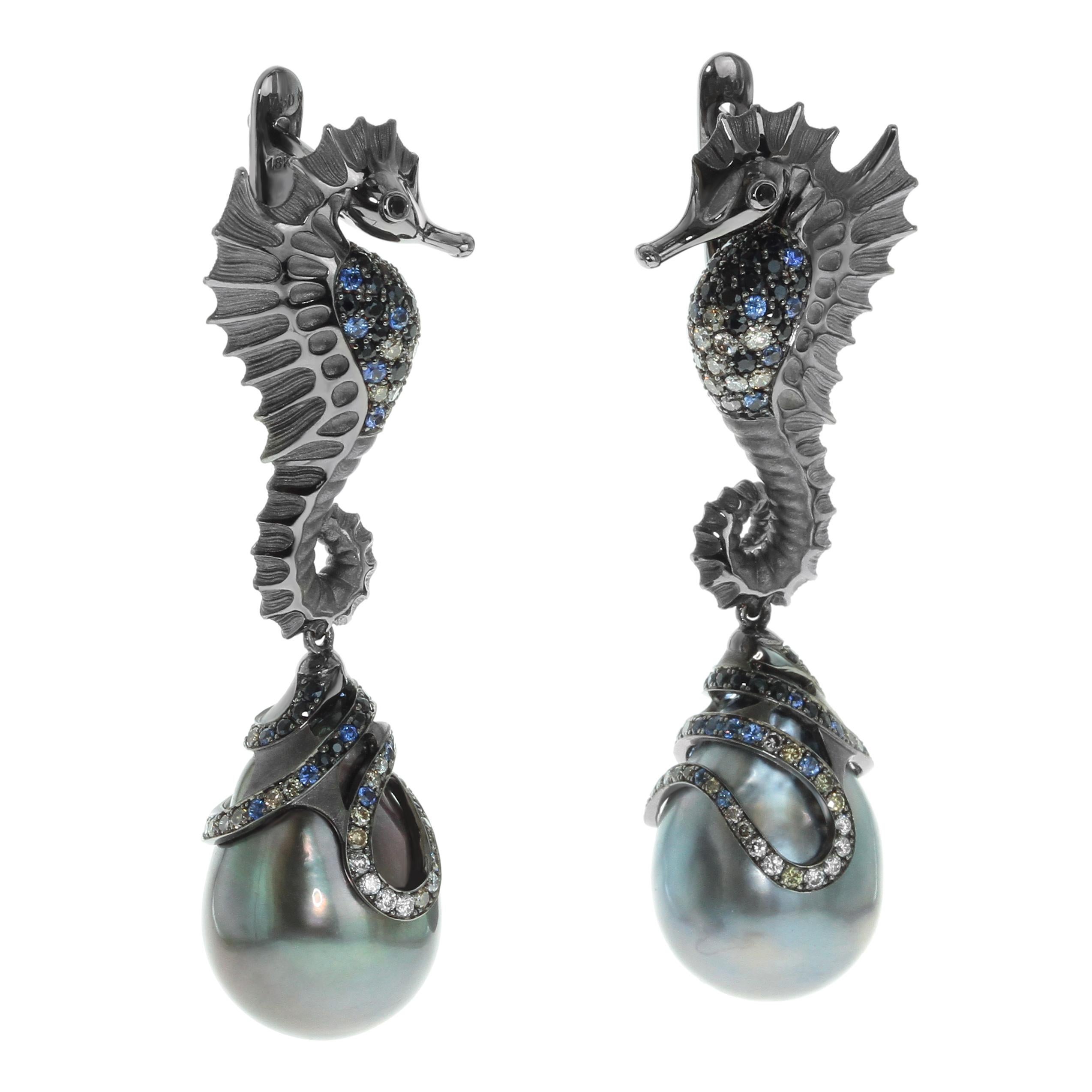 Diamond Sapphire Tahiti Pearl 18 Karat Black Gold Seahorse Earrings

Did You ever seen the mystycal deepness of the ocean? Did You ever meet inhabitants of it? Mousson Atelier will opend this part of unseen especially for You! Gorgeous Seahorse