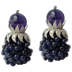 Diamond Sapphire Tanzanite Flower Drop Earring