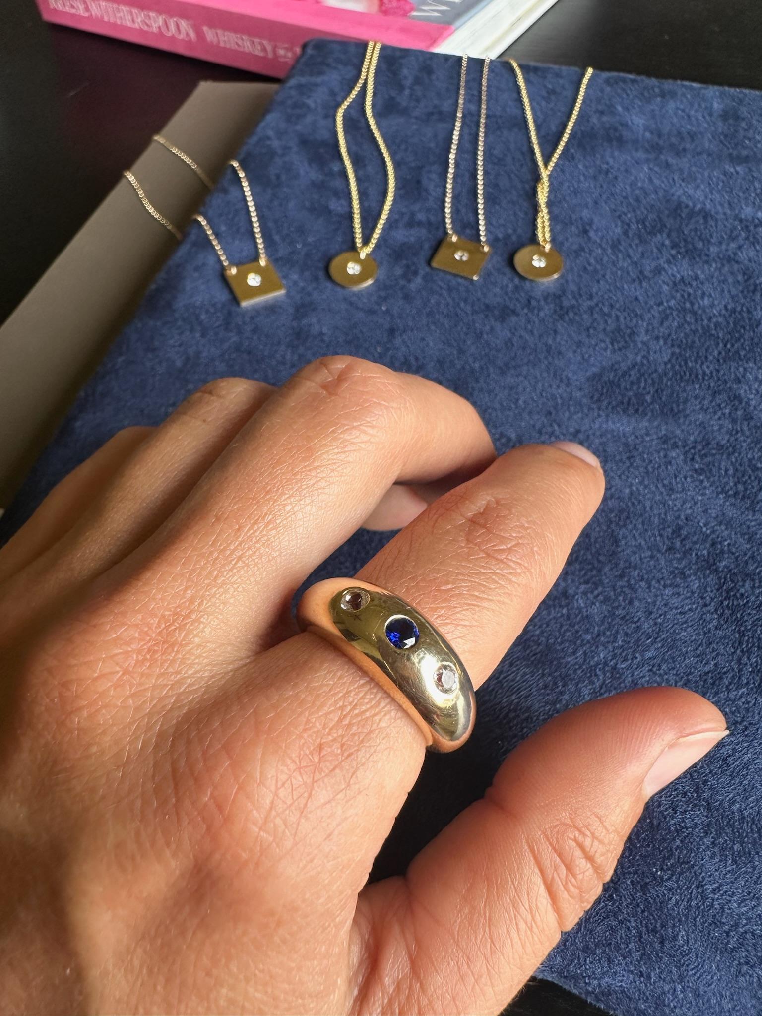 For Sale:  Diamond & Sapphire Tapered Dome Ring 10