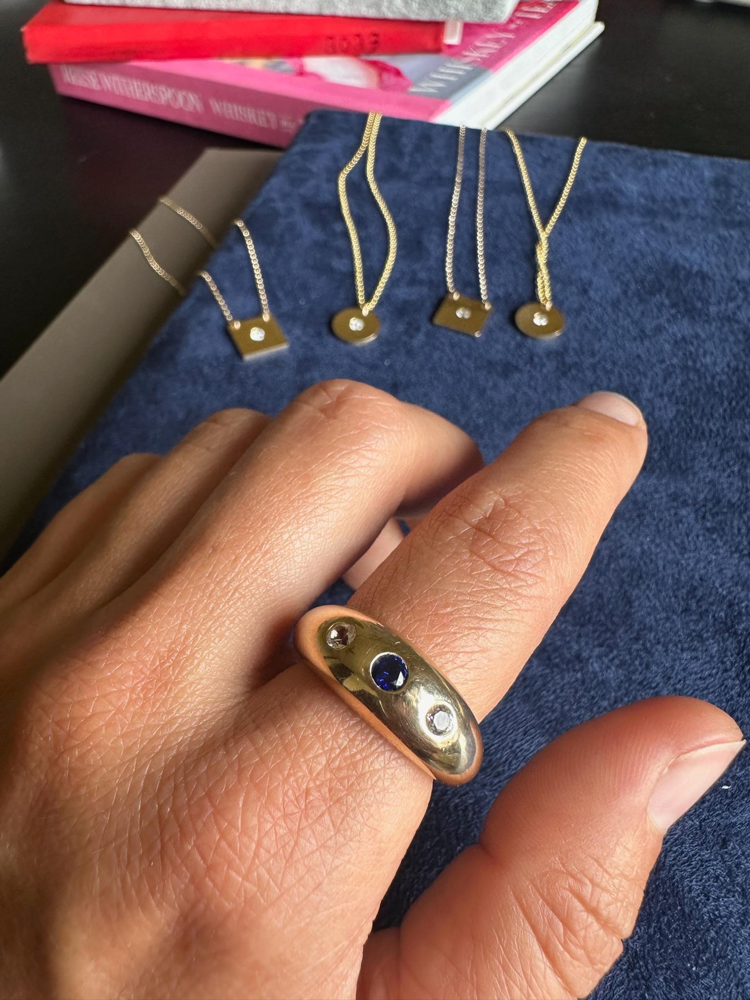 For Sale:  Diamond & Sapphire Tapered Dome Ring 9