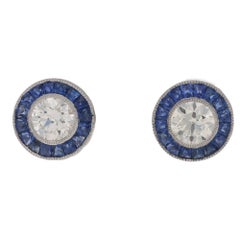 Diamond Sapphire Target Stud Earrings