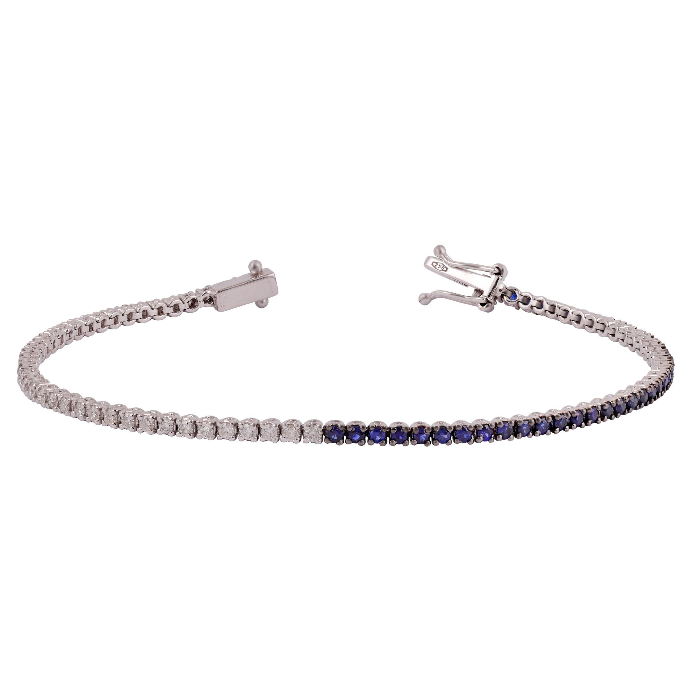 Bracelet tennis en diamants et saphirs, or blanc 18 carats et diamants en vente