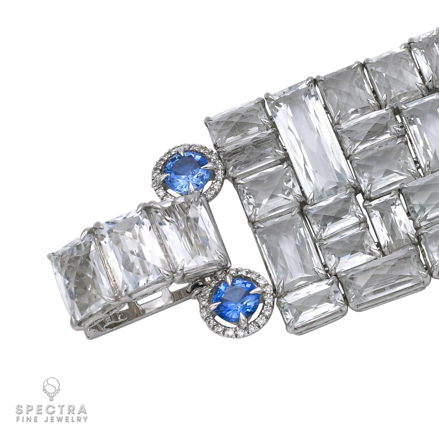Mixed Cut Diamond Sapphire Topaz 18 Karat White Gold Bracelet For Sale