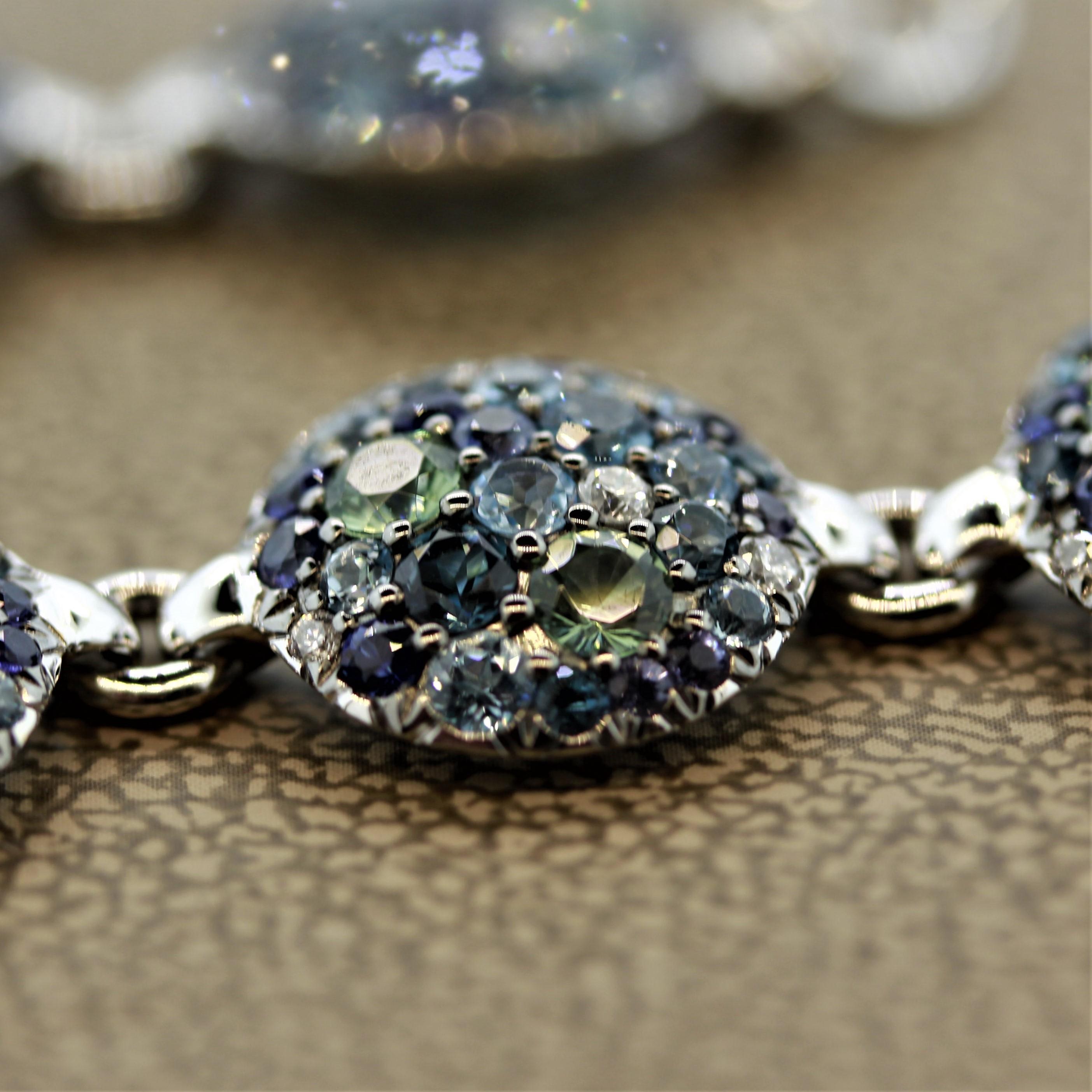 Women's Diamond Sapphire Tourmaline Aquamarine Topaz Gold Bracelet For Sale