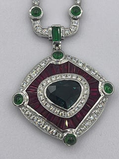 4 Karat Diamant 4,75 Karat Saphir 5,5 Karat Rubin Tsavorit 18 Karat Halskette