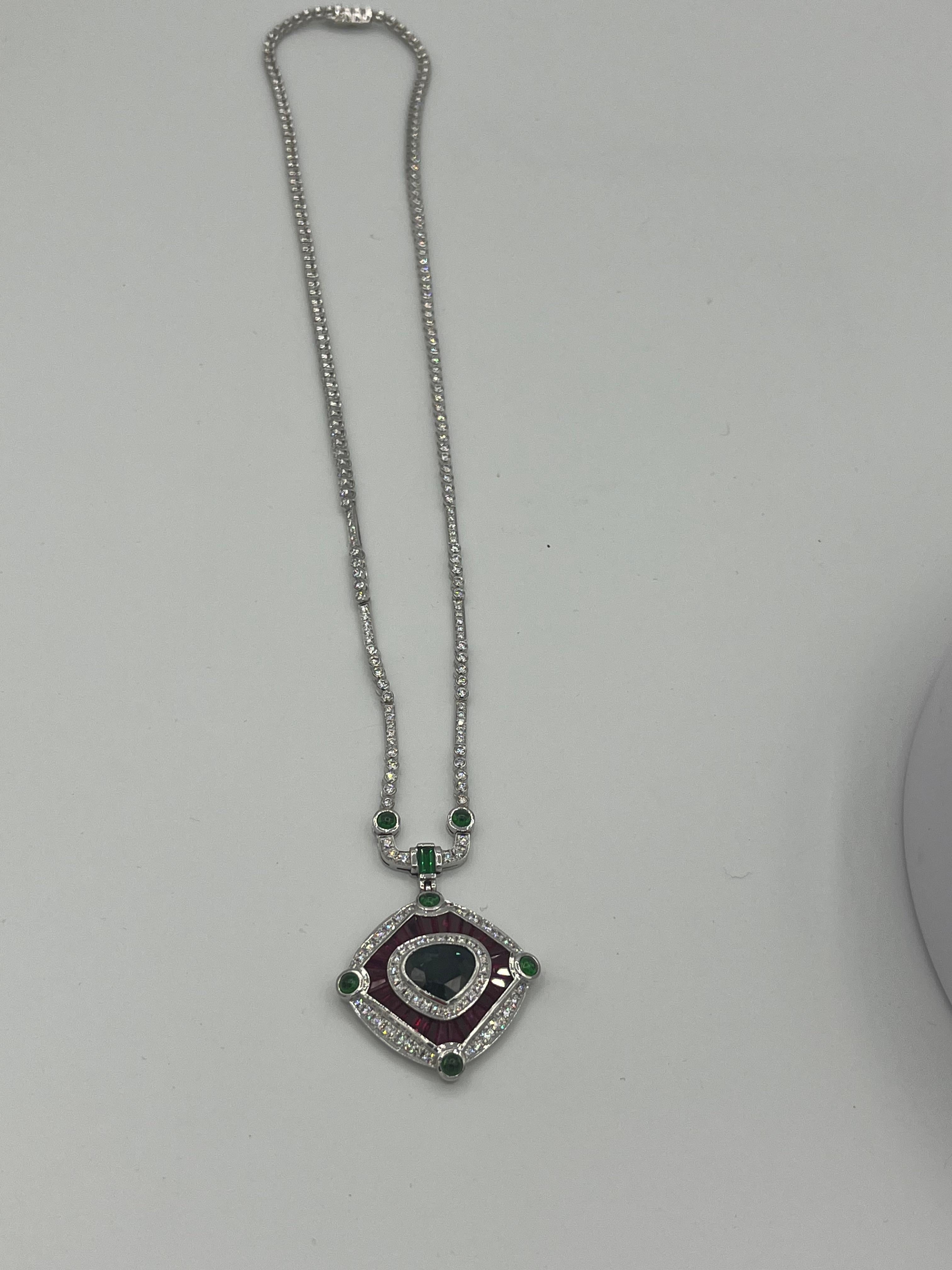 4ct diamond 4.75ct Sapphire 5.5ct. ruby Tsavorit 18k Necklace For Sale 3