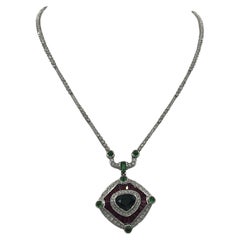 4ct diamond 4.75ct Sapphire 5.5ct. ruby Tsavorit 18k Necklace