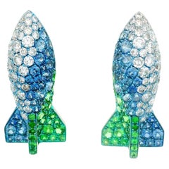 Pendientes Cohete Zafiro Diamante Tsavorita Oro Blanco 18k