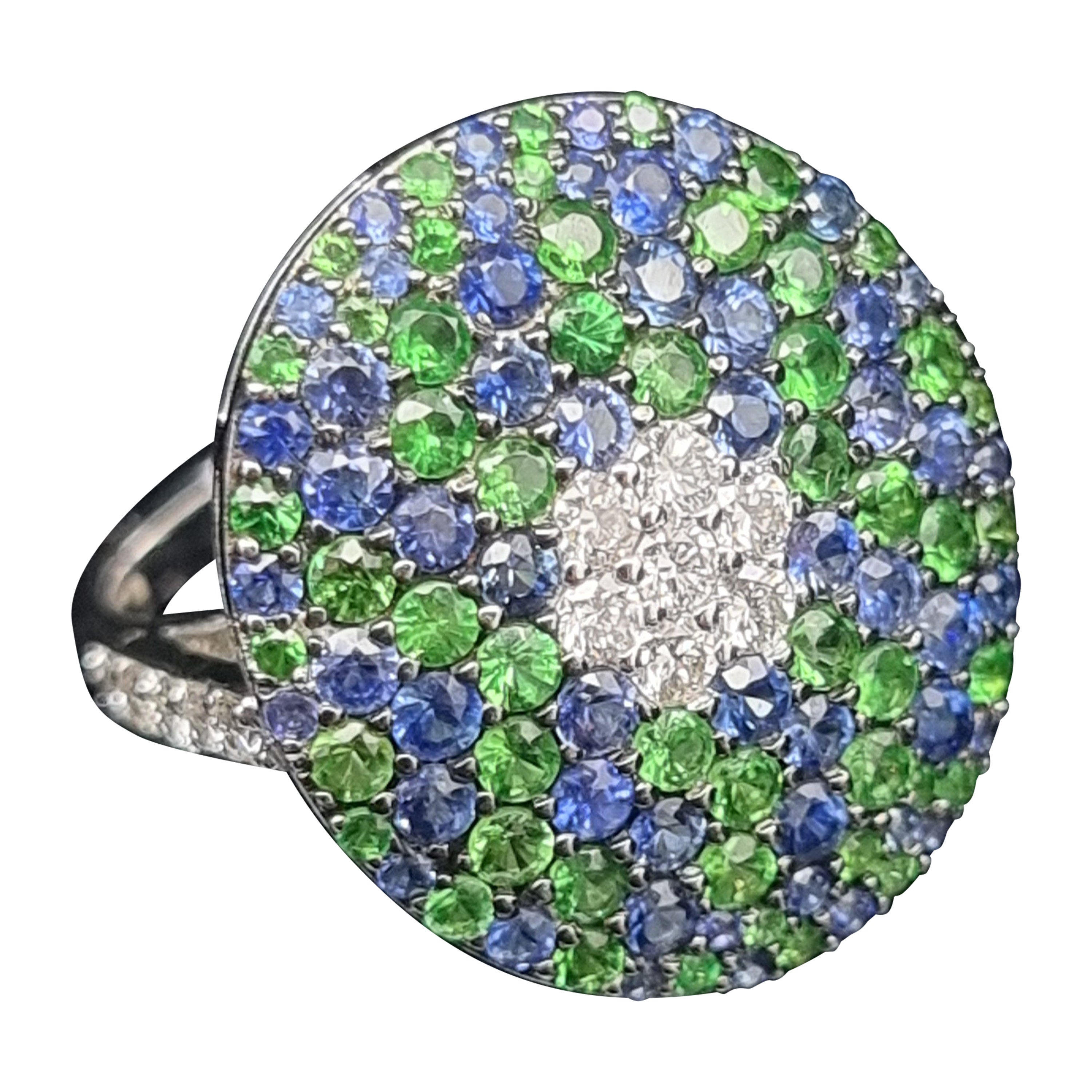 Bague dôme diamant saphir tsavorite