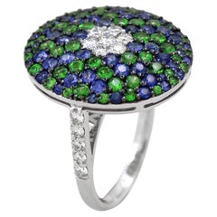 Diamond Sapphire Tsavorite Dome Ring