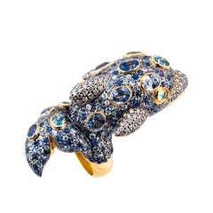 Olympus Art Certified Diamond, Sapphire, Tsavorite, Natural Zircon Dolphin Ring