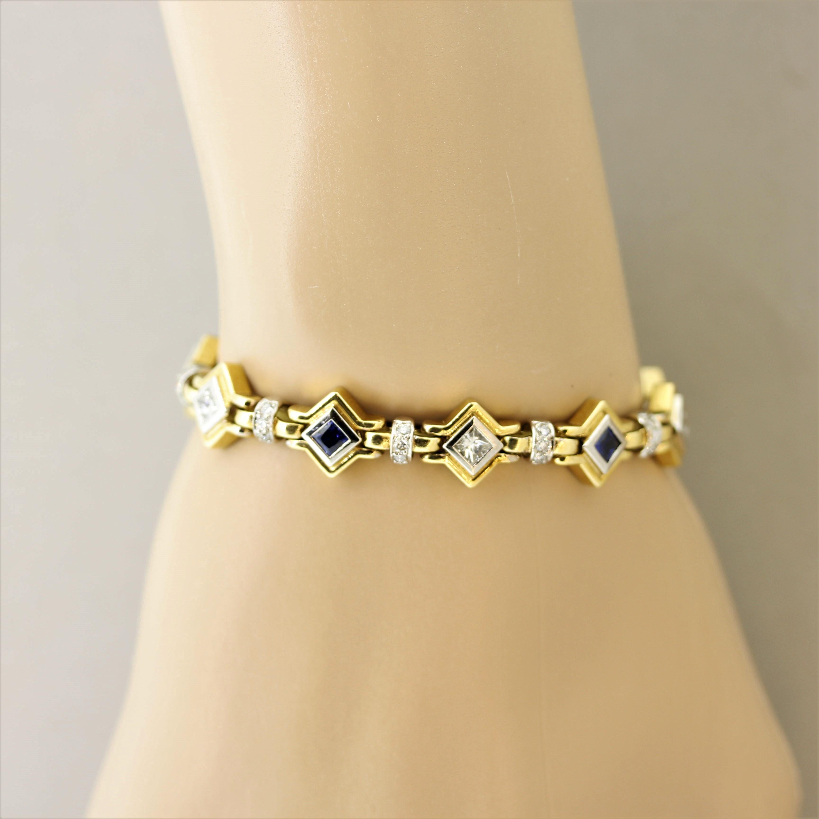 Diamond Sapphire Two-Tone Gold Geometric Bracelet 1