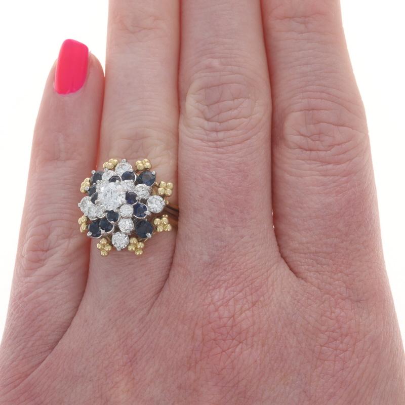 Diamant Saphir Vintage Floral Cluster Cocktail Ring Europäisch 2,92ctw Swirl (Alteuropäischer Schliff) im Angebot