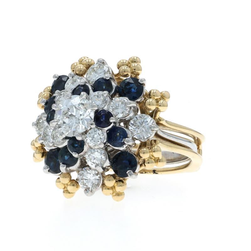 Diamant Saphir Vintage Floral Cluster Cocktail Ring Europäisch 2,92ctw Swirl im Zustand „Hervorragend“ im Angebot in Greensboro, NC