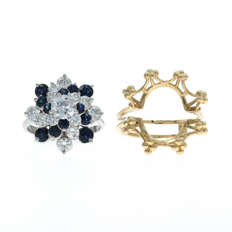 Diamant Saphir Vintage Floral Cluster Cocktail Ring Europäisch 2,92ctw Swirl im Angebot 1