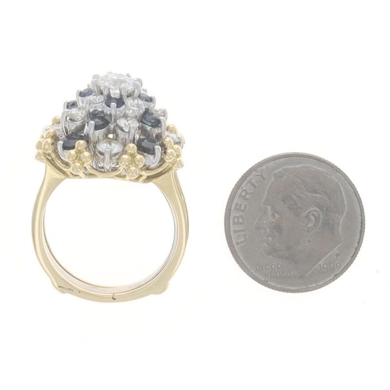 Diamant Saphir Vintage Floral Cluster Cocktail Ring Europäisch 2,92ctw Swirl im Angebot 2