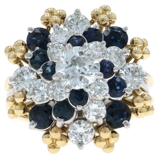 Diamant Saphir Vintage Floral Cluster Cocktail Ring Europäisch 2,92ctw Swirl