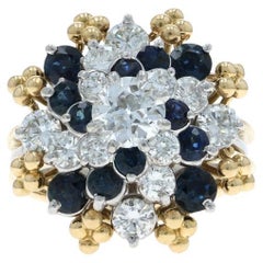 Diamant Saphir Vintage Floral Cluster Cocktail Ring Europäisch 2,92ctw Swirl