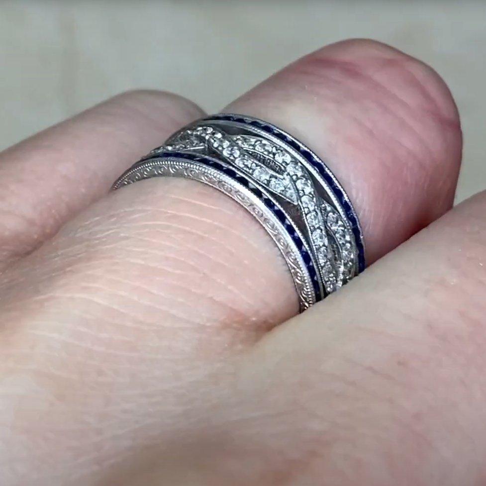 Brilliant Cut Diamond Sapphire Wedding Band, (Approx. 0.7-Carats) Brilliant Diamond, Platinum For Sale